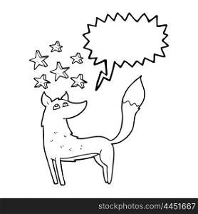 freehand drawn speech bubble cartoon wolf with stars