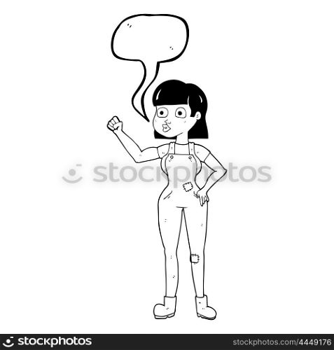 freehand drawn speech bubble cartoon woman clenching fist