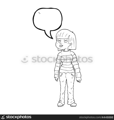 freehand drawn speech bubble cartoon woman in casual clothes
