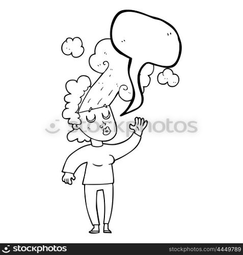 freehand drawn speech bubble cartoon woman letting off steam