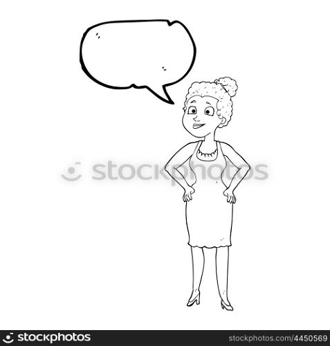 freehand drawn speech bubble cartoon woman wearing dress