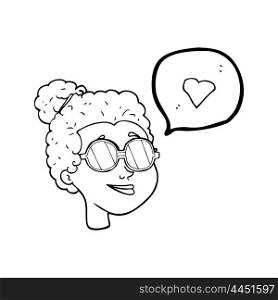 freehand drawn speech bubble cartoon woman wearing glasses