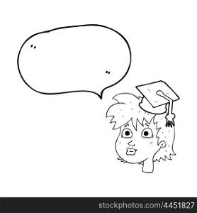 freehand drawn speech bubble cartoon woman wearing graduate cap