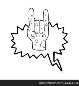 freehand drawn speech bubble cartoon zombie hand making horn sign