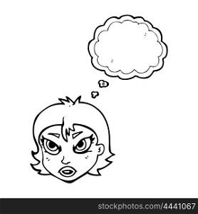 freehand drawn thought bubble cartoon angry female face