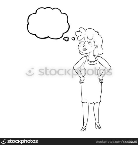 freehand drawn thought bubble cartoon annoyed woman