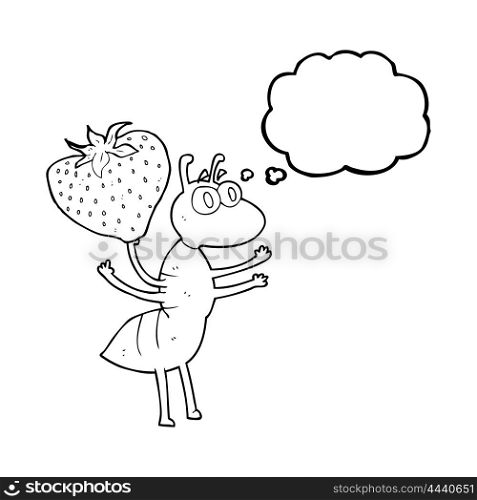 freehand drawn thought bubble cartoon ant carrying food