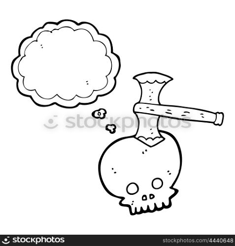 freehand drawn thought bubble cartoon axe in skull