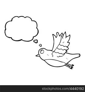 freehand drawn thought bubble cartoon bird flying