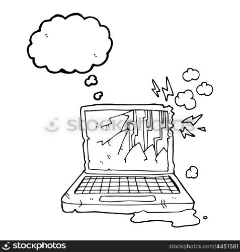 freehand drawn thought bubble cartoon broken computer