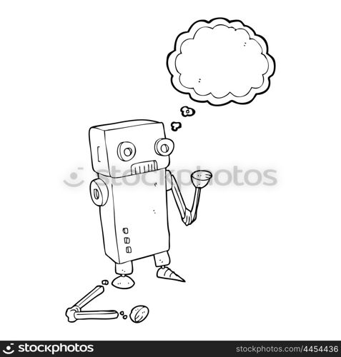 freehand drawn thought bubble cartoon broken robot