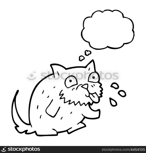 freehand drawn thought bubble cartoon cat blowing raspberry