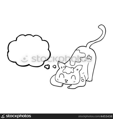 freehand drawn thought bubble cartoon cat playing