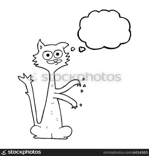 freehand drawn thought bubble cartoon cat scratching