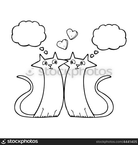 freehand drawn thought bubble cartoon cats in love