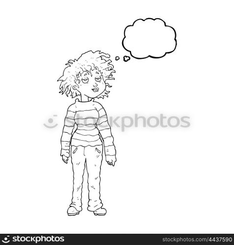 freehand drawn thought bubble cartoon chilled out girl
