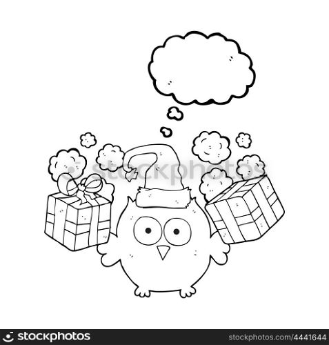 freehand drawn thought bubble cartoon christmas owl