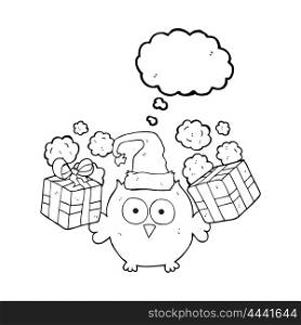 freehand drawn thought bubble cartoon christmas owl