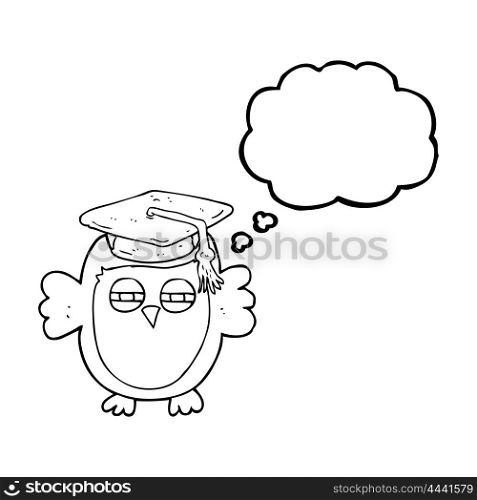 freehand drawn thought bubble cartoon clever owl