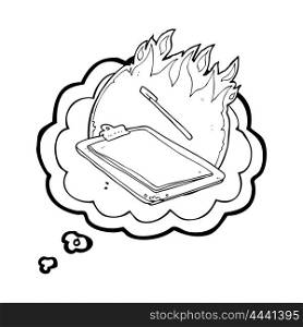 freehand drawn thought bubble cartoon clip board on fire