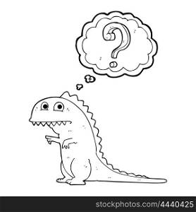 freehand drawn thought bubble cartoon confused dinosaur