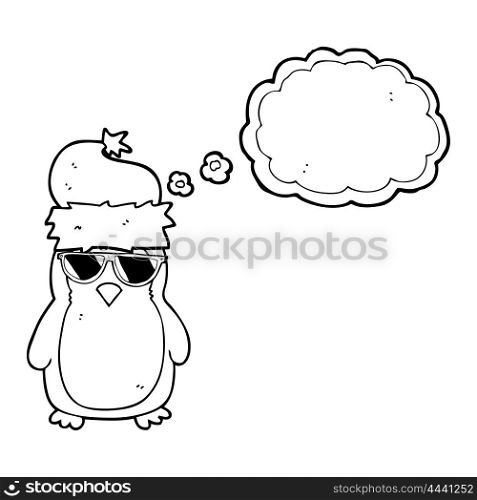 freehand drawn thought bubble cartoon cool christmas robin