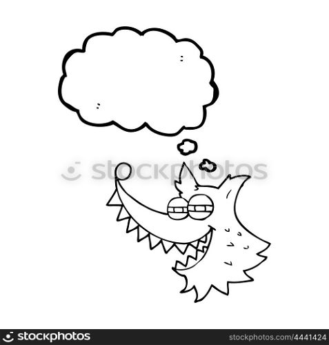 freehand drawn thought bubble cartoon crazy wolf