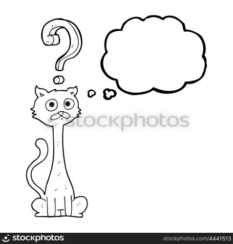 freehand drawn thought bubble cartoon curious cat