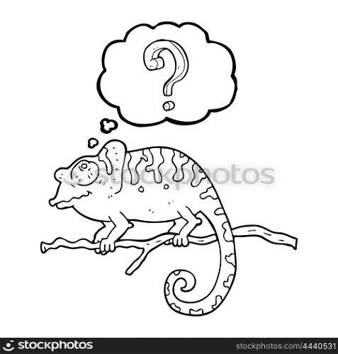 freehand drawn thought bubble cartoon curious chameleon