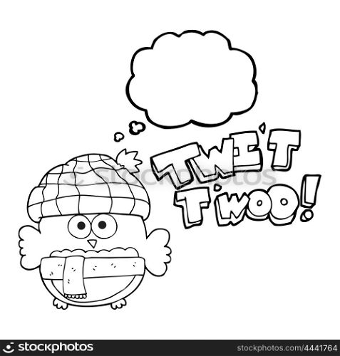 freehand drawn thought bubble cartoon cute owl saying twit twoo