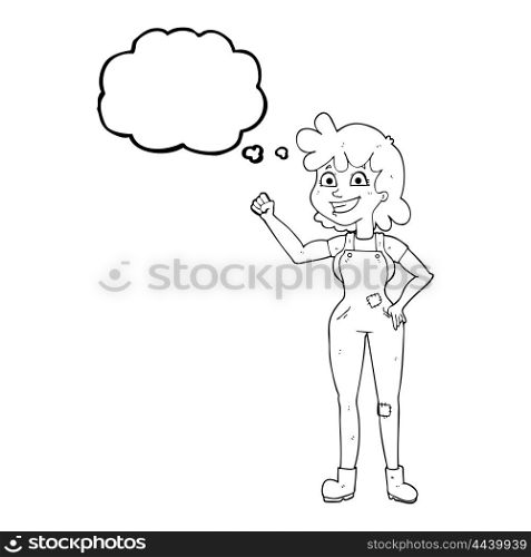freehand drawn thought bubble cartoon determined woman clenching fist