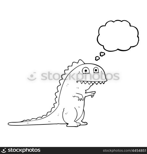 freehand drawn thought bubble cartoon dinosaur