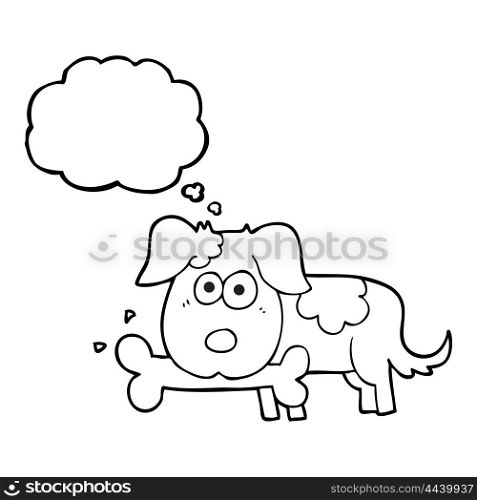 freehand drawn thought bubble cartoon dog with bone