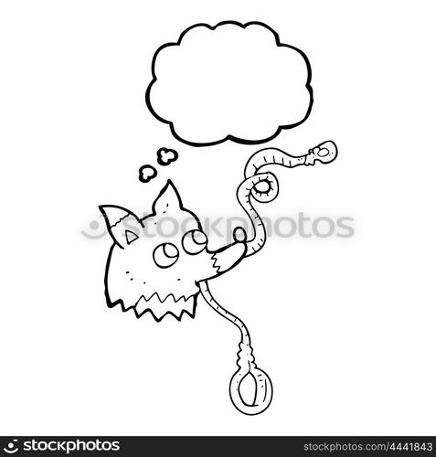 freehand drawn thought bubble cartoon dog with leash