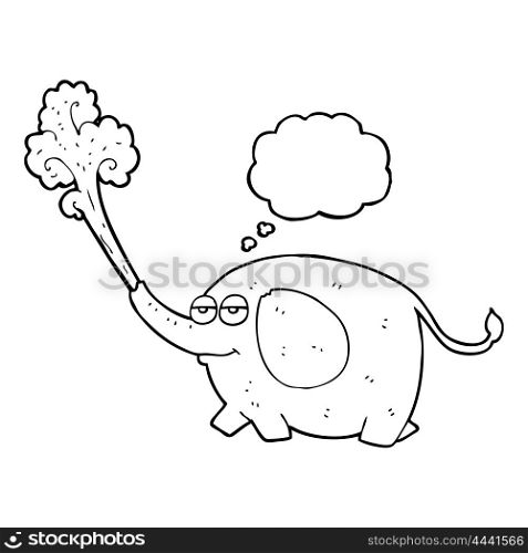 freehand drawn thought bubble cartoon elephant squirting water