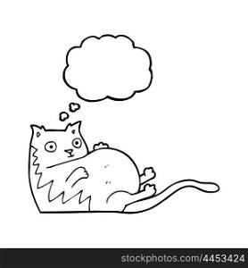 freehand drawn thought bubble cartoon fat cat