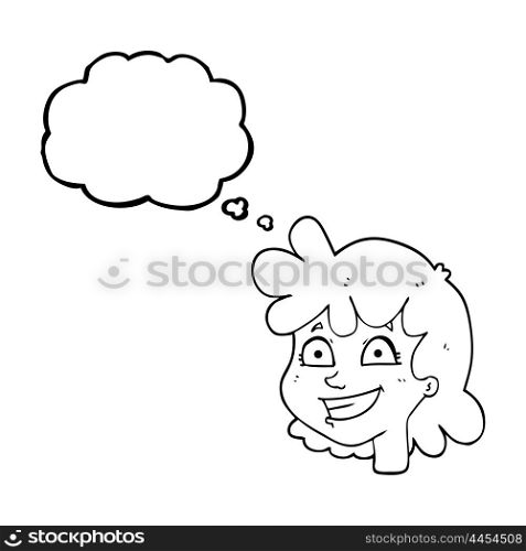 freehand drawn thought bubble cartoon female face