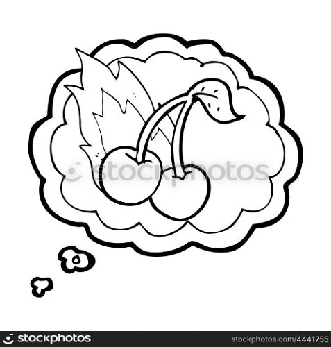 freehand drawn thought bubble cartoon flaming cherries