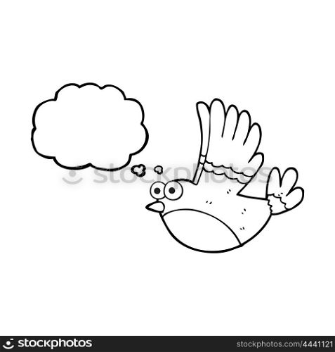 freehand drawn thought bubble cartoon flying bird