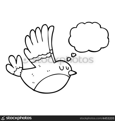 freehand drawn thought bubble cartoon flying bird