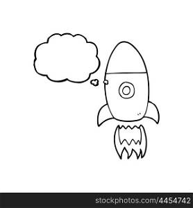 freehand drawn thought bubble cartoon flying rocket