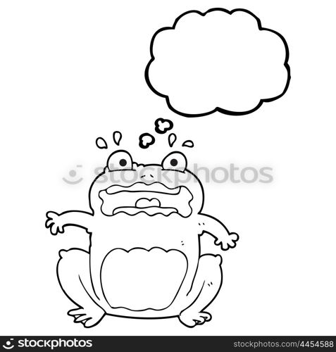 freehand drawn thought bubble cartoon funny frightened frog