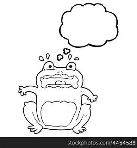 freehand drawn thought bubble cartoon funny frightened frog