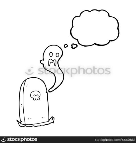 freehand drawn thought bubble cartoon ghost rising from grave