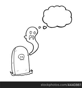 freehand drawn thought bubble cartoon ghost rising from grave