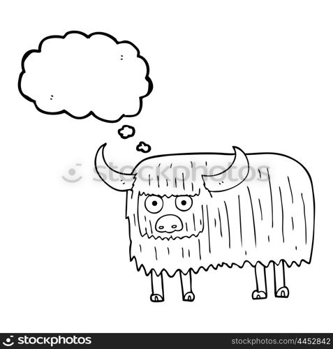 freehand drawn thought bubble cartoon hairy cow