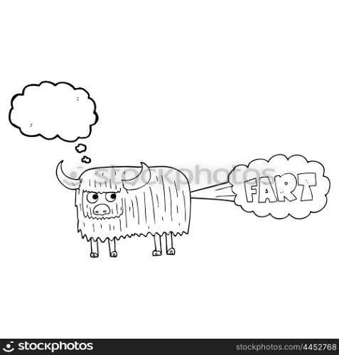 freehand drawn thought bubble cartoon hairy cow farting