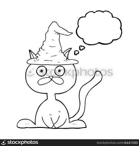freehand drawn thought bubble cartoon halloween cat