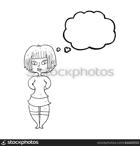 freehand drawn thought bubble cartoon happy woman