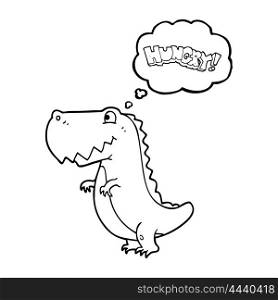 freehand drawn thought bubble cartoon hungry dinosaur